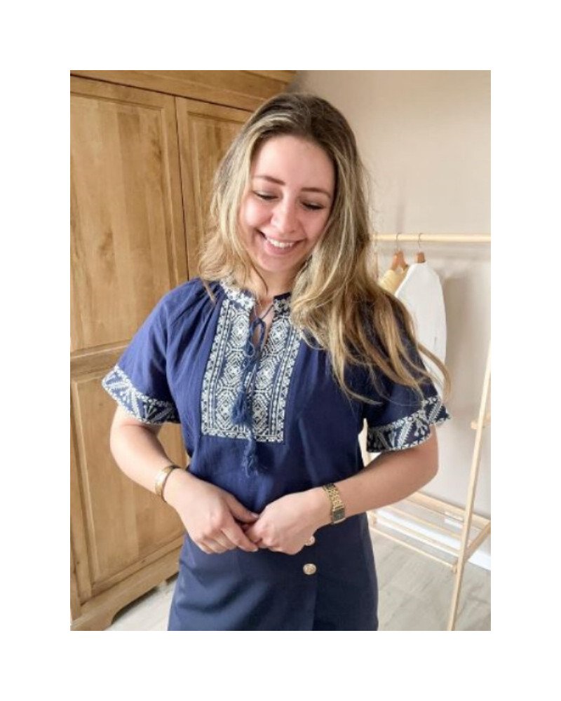 Blouse marine brodée