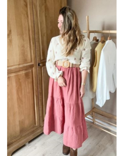 Jupe longue gaze bois de rose