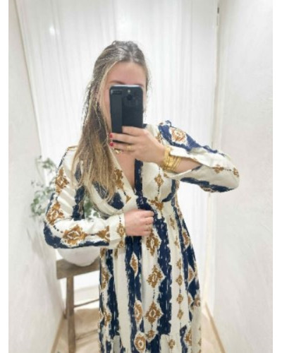 Robe longue marine et camel