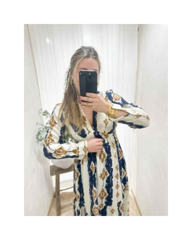 Robe longue marine et camel