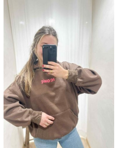 Sweat ICONIC marron capuche