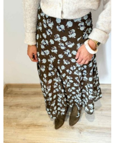 Jupe marron fleurs bleues