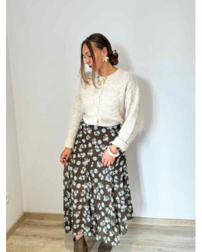Jupe marron fleurs bleues