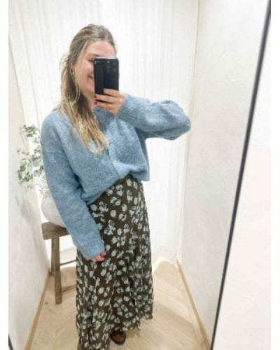 Jupe marron fleurs bleues