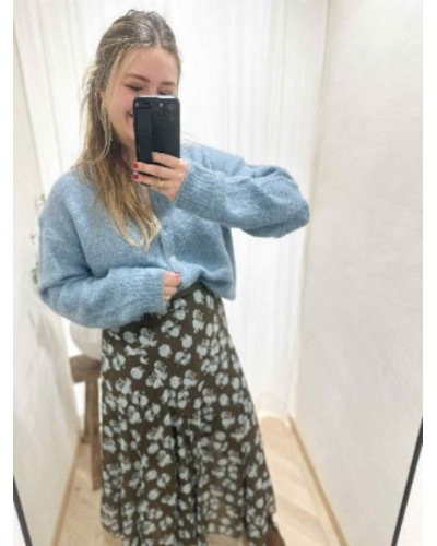 Jupe marron fleurs bleues