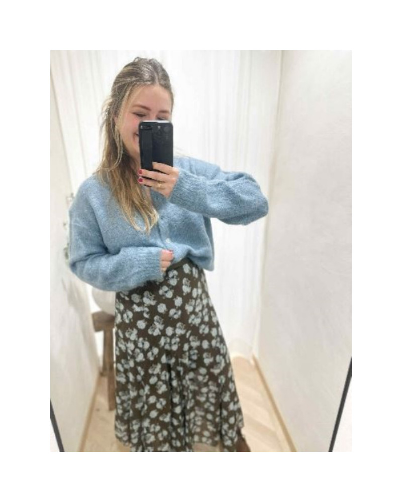 Jupe marron fleurs bleues