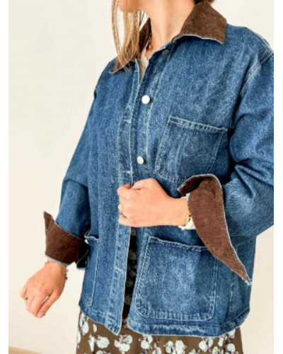 Jupe marron fleurs bleues