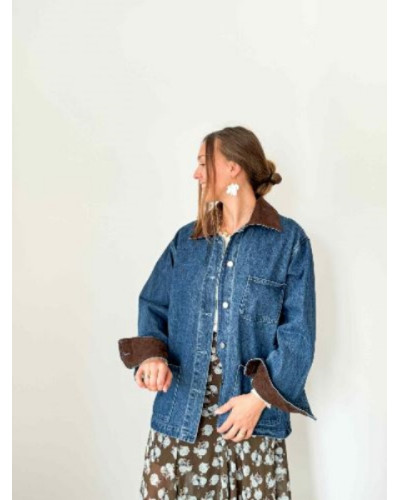 Jupe marron fleurs bleues