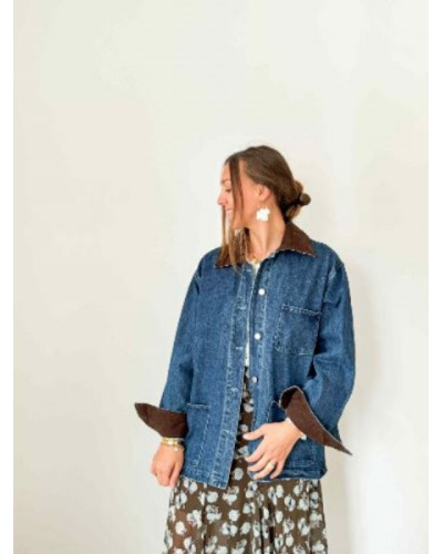 Jupe marron fleurs bleues
