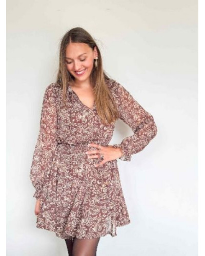 Robe Fluide Marron à Motifs – Chic & Tendance Automne