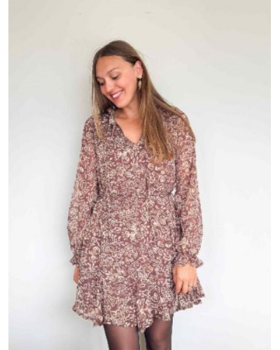 Robe Fluide Marron à Motifs – Chic & Tendance Automne