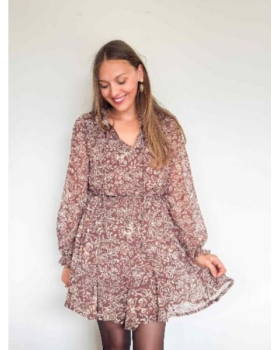 Robe Fluide Marron à Motifs – Chic & Tendance Automne