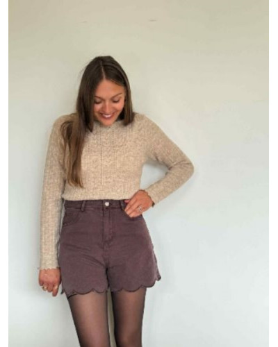 Short en Jean Café Femme – 100% Coton Bord Ondulé