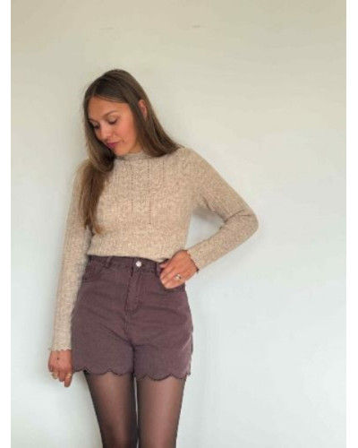 Short en Jean Café Femme – 100% Coton Bord Ondulé