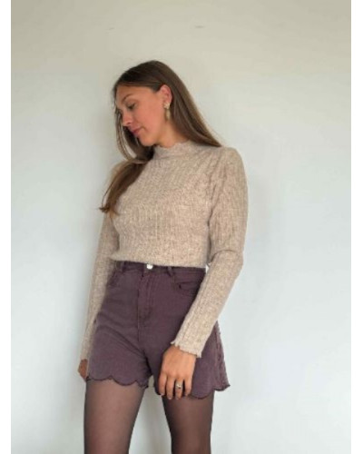 Short en Jean Café Femme – 100% Coton Bord Ondulé