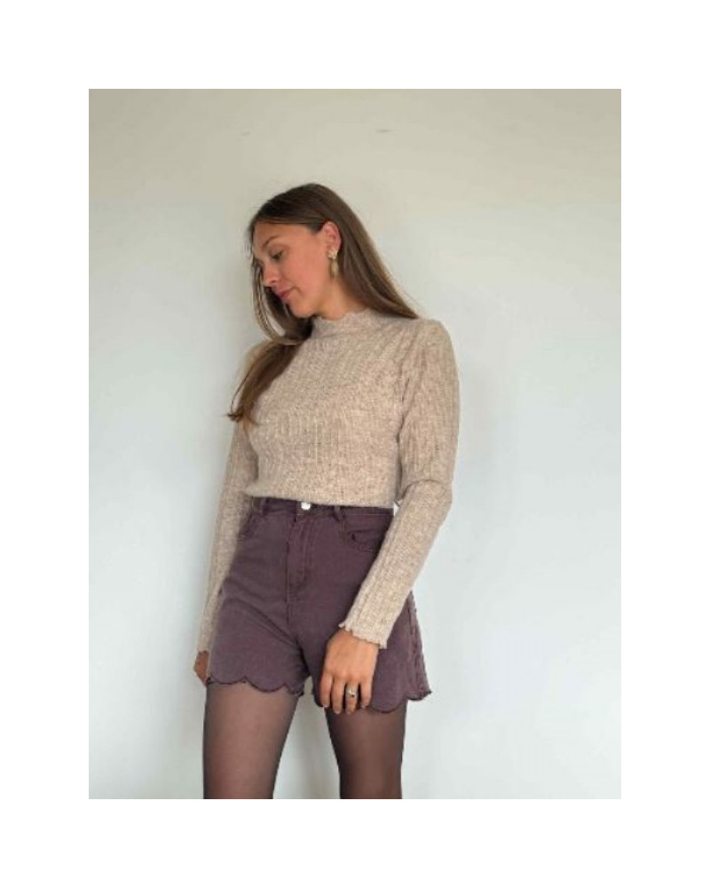 Short en Jean Café Femme – 100% Coton Bord Ondulé