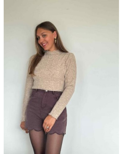 Short en Jean Café Femme – 100% Coton Bord Ondulé
