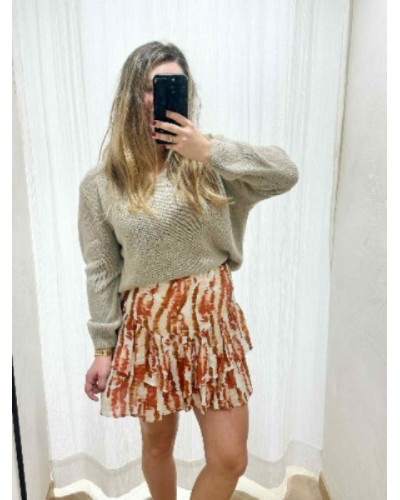 Jupe fluide imprimé orangé et beige