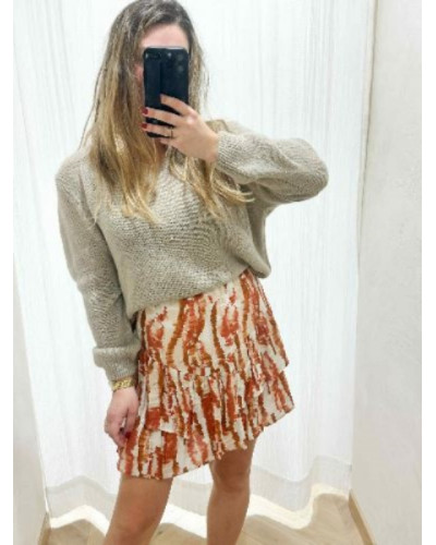 Jupe fluide imprimé orangé et beige
