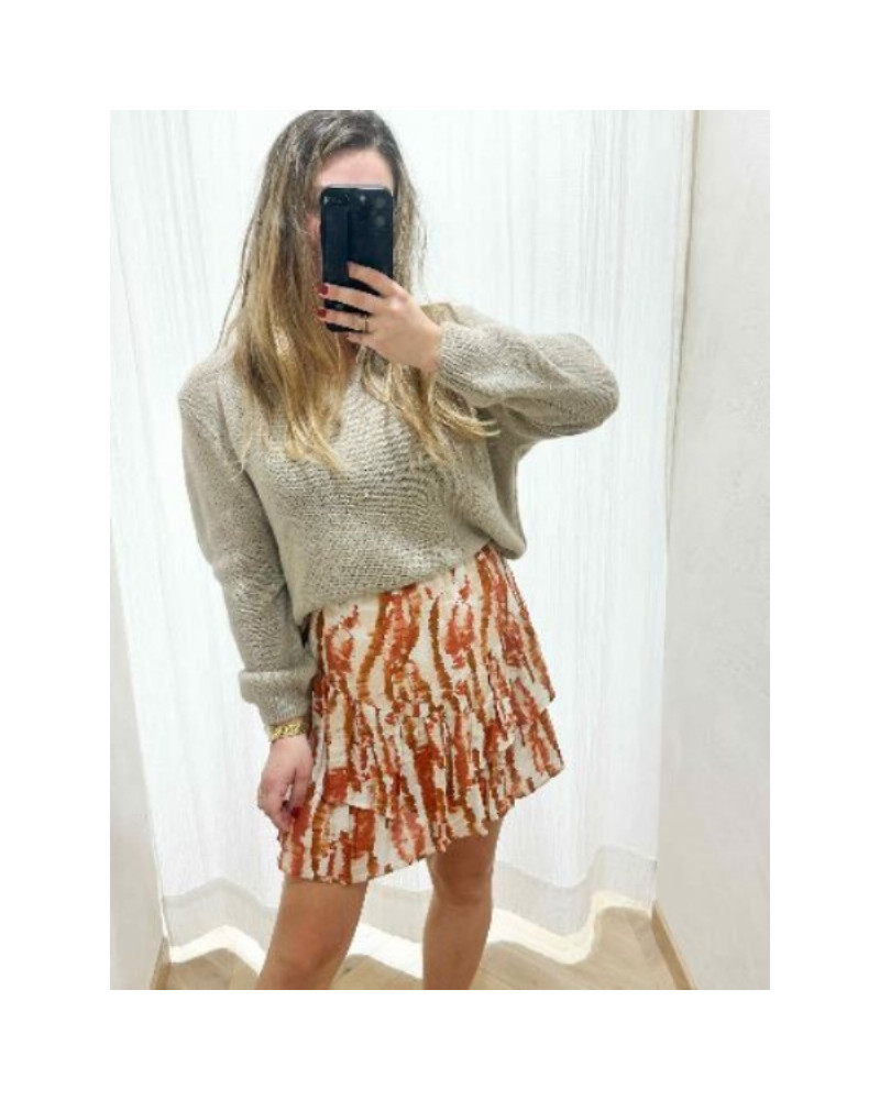 Jupe fluide imprimé orangé et beige