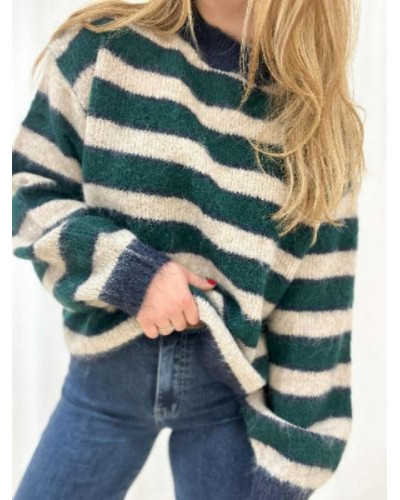 Pull rayures vert et gris