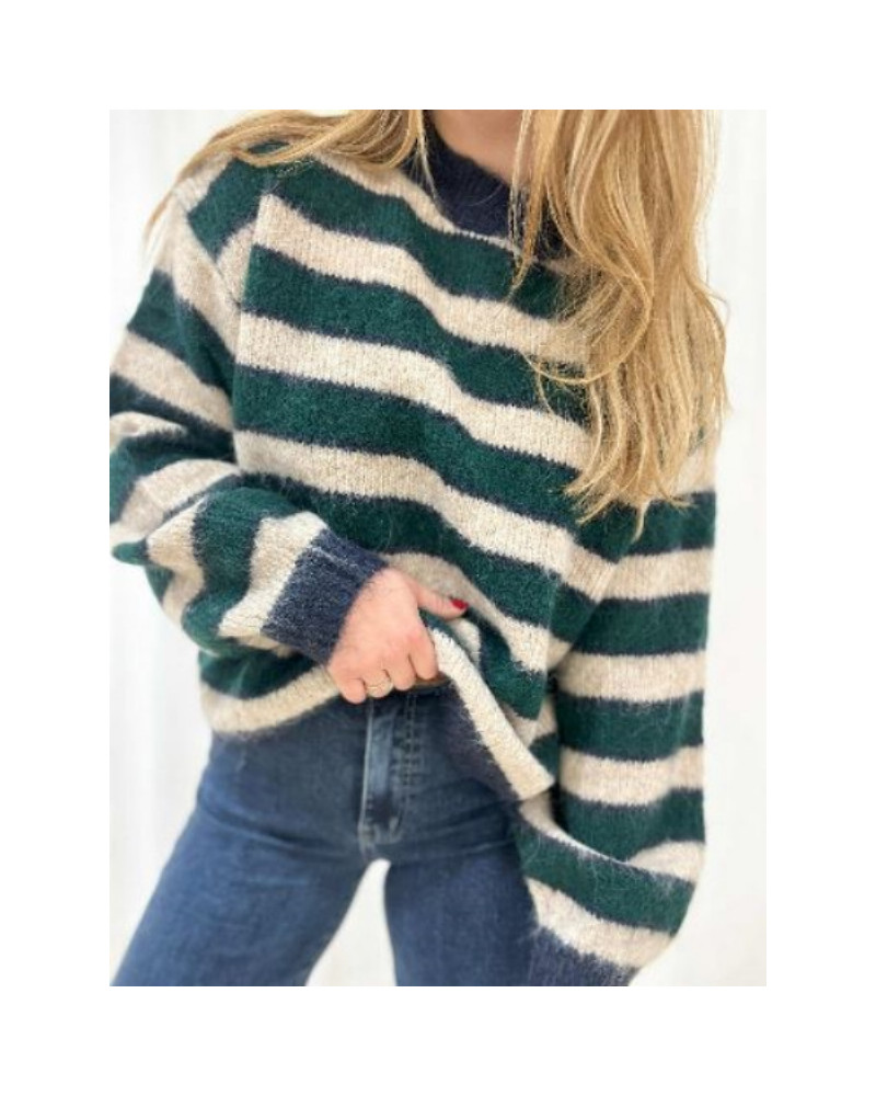 Pull rayures vert et gris - L'intemporel pièce à motifs