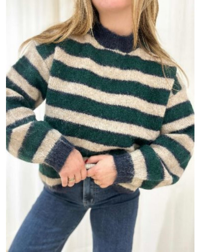 Pull rayures vert et gris - L'intemporel pièce à motifs