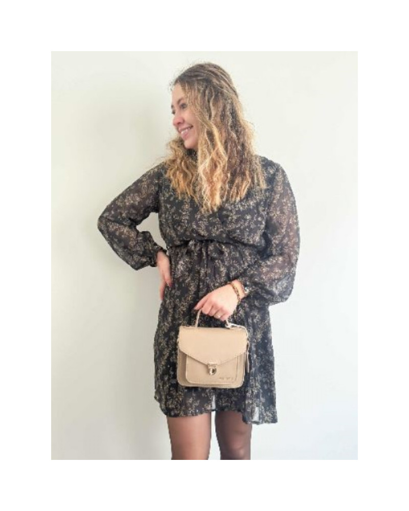 Robe fleurie noir camel