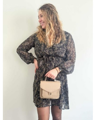 Robe fleurie noir camel