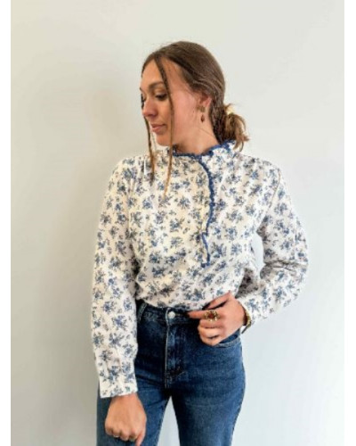Chemisier bleu fleurs
