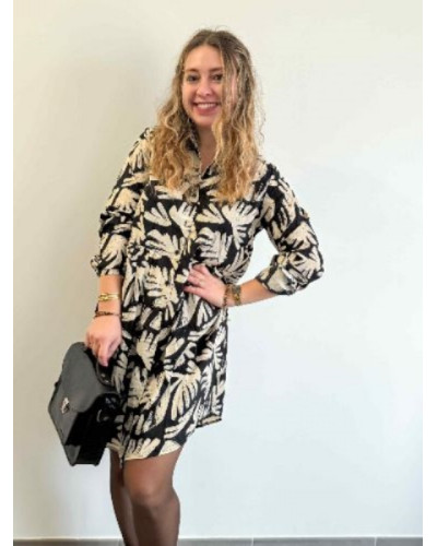 Robe fluide feuillage noir ecru