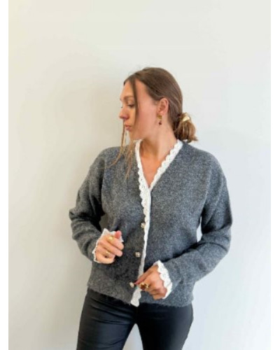 gilet maille gris dentelle 