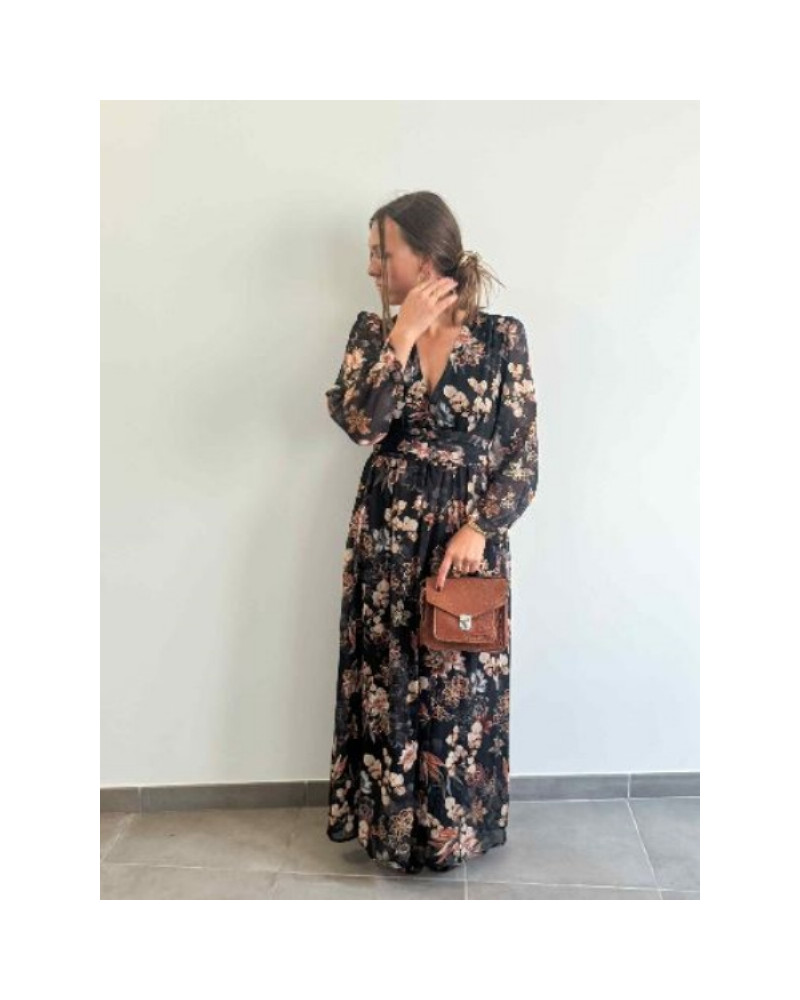 robe longue noire fleurs