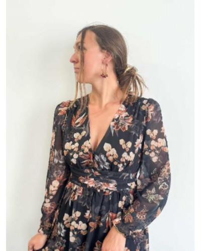 robe longue noire fleurs