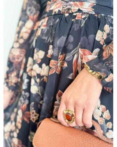 robe longue noire fleurs