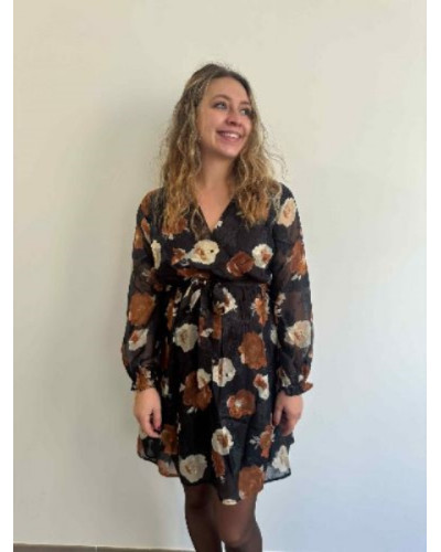 Robe florale noir et marron