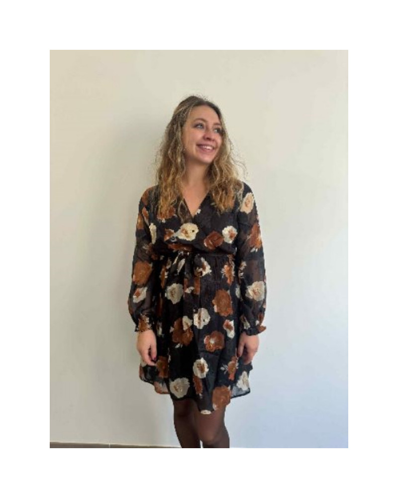Robe florale noir et marron