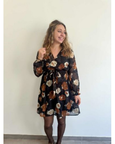 Robe florale noir et marron