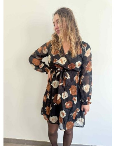 Robe florale noir et marron