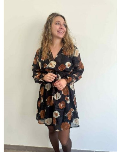 Robe florale noir et marron