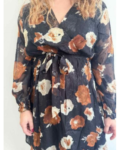 Robe florale noir et marron