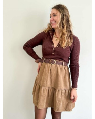 Pull fin marron col montant