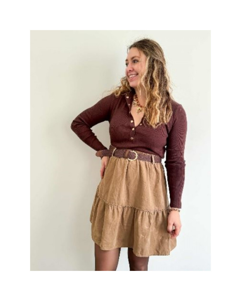 Pull fin marron col montant