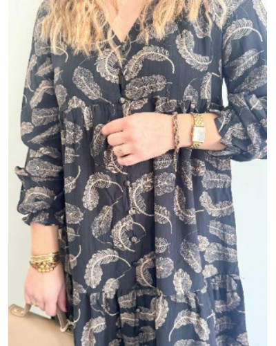 Robe noire feuillage fluide