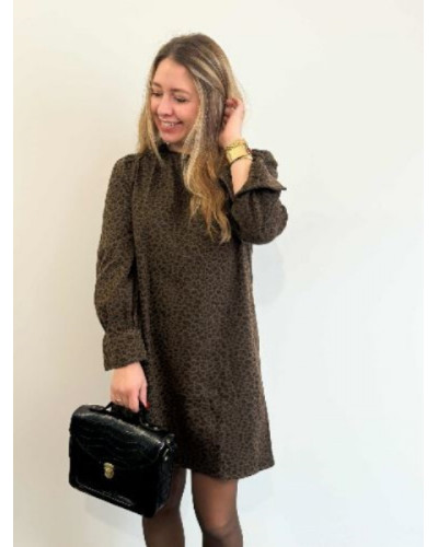 Robe en jeans leopard - Col rond