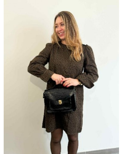 Robe en jeans leopard - Col rond