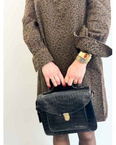 Robe en jeans leopard - Col rond