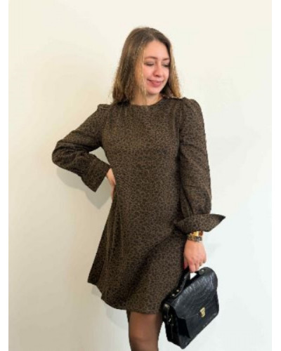 Robe en jeans leopard - Col rond
