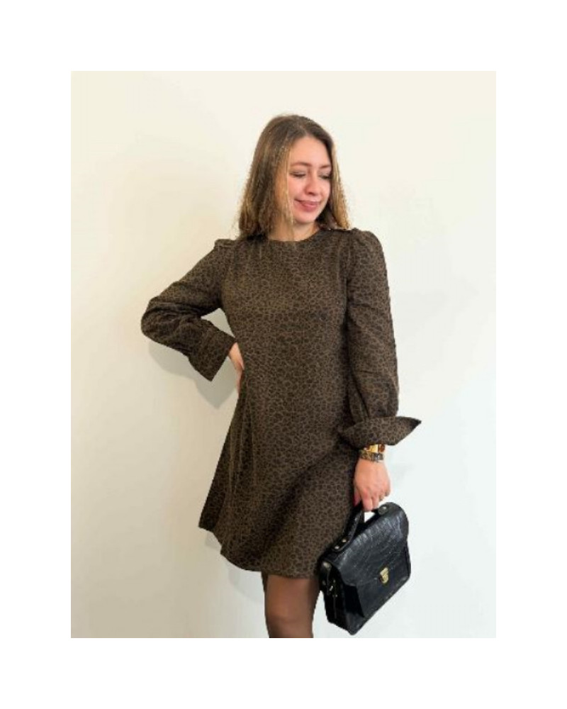 Robe en jeans leopard - Col rond