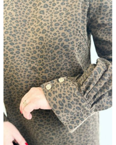 Robe en jeans leopard - Col rond